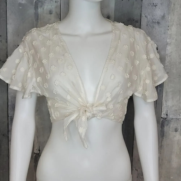 Milly Flower Front Tie Crop Top - Picture 1 of 8